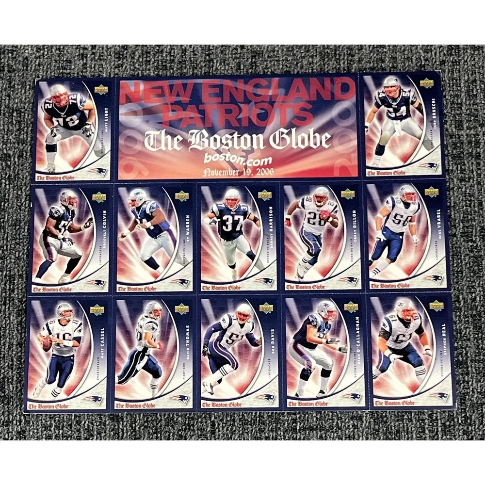2006 Upper Deck Boston Globe New England Patriots Nov‎ 19 Uncut Card Sheet 13-24